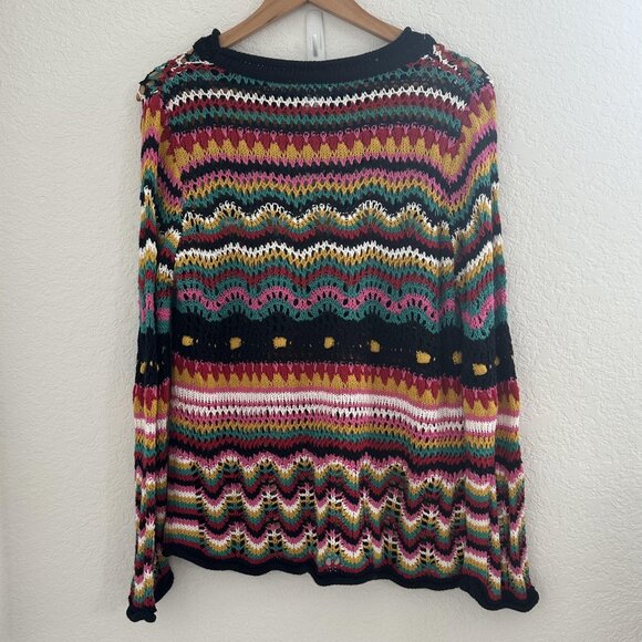 LaSeine Sweater Womens‎ M Crochet Open Knit Boho Pullover Festival Hippie 70s - Picture 4 of 10